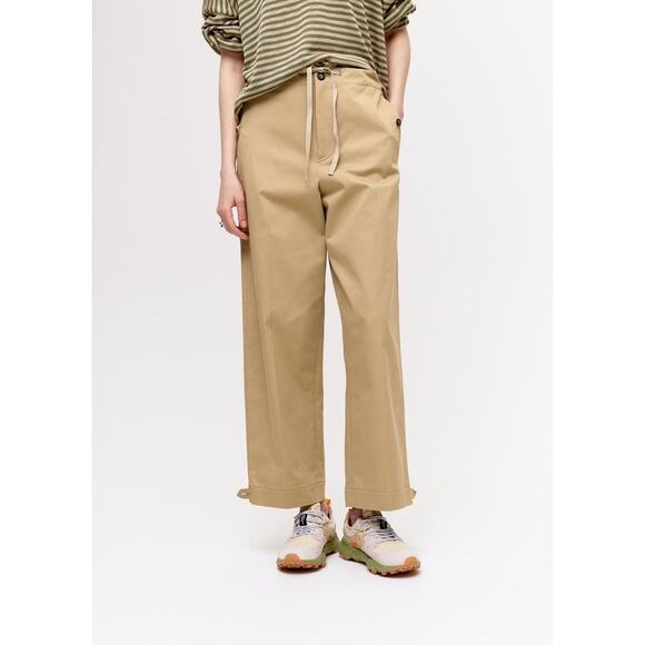 TELA Camel Gabardine Wide Leg High Rise Trousers Drawstring Waistband XS - Picture 3 of 15